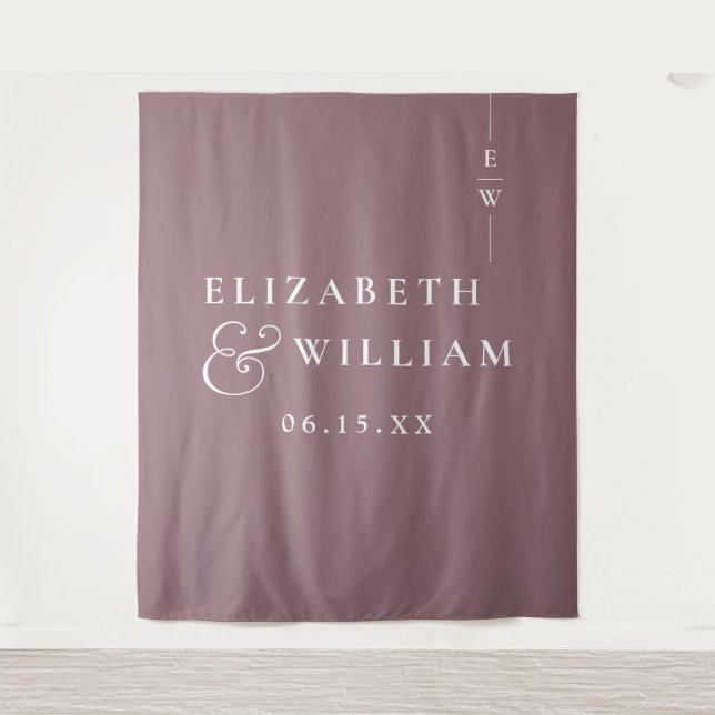 Mauve Minimalistisch Monogram Wedding Foto Backgro Wandteppich (Vorderseite)