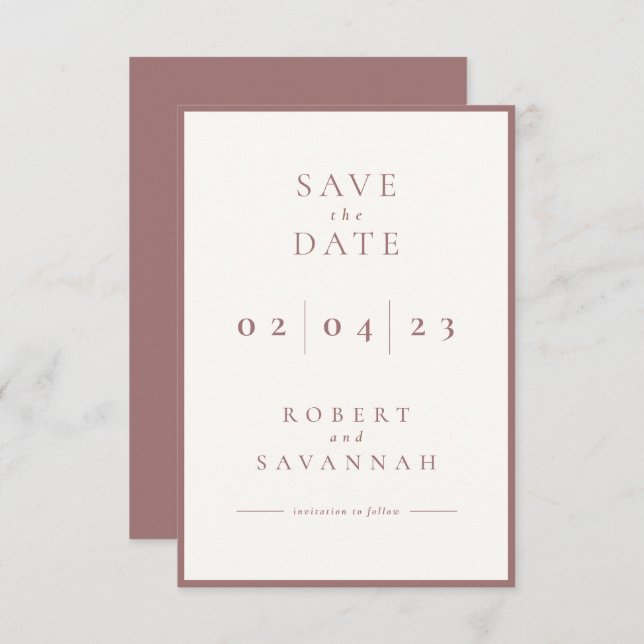 Mauve Minimalistisch Save the Date Card (Vorne/Hinten)