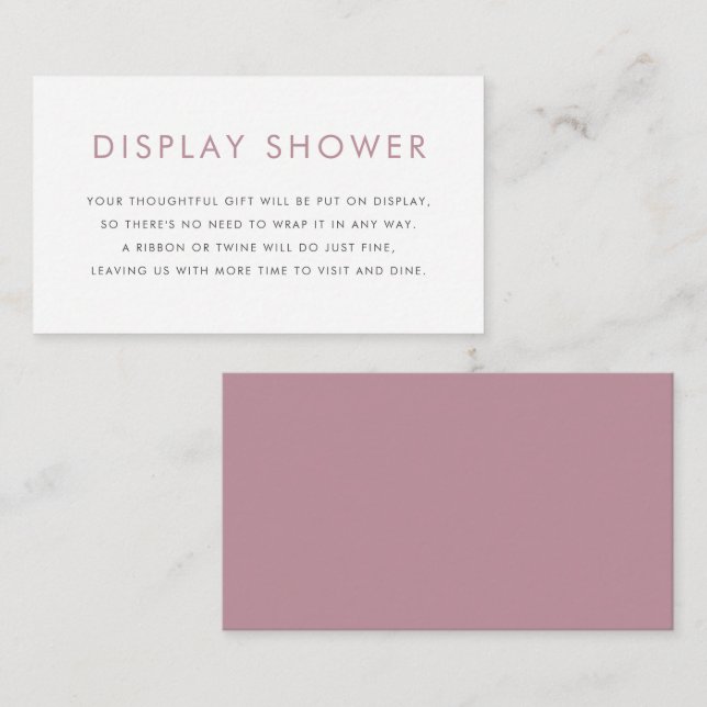 Mauve Minimalistisch Typografy Display Shower Begleitkarte (Vorne/Hinten)