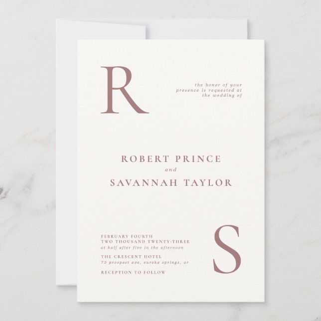 Mauve Minimalistisch Wedding Einladung (Vorderseite)