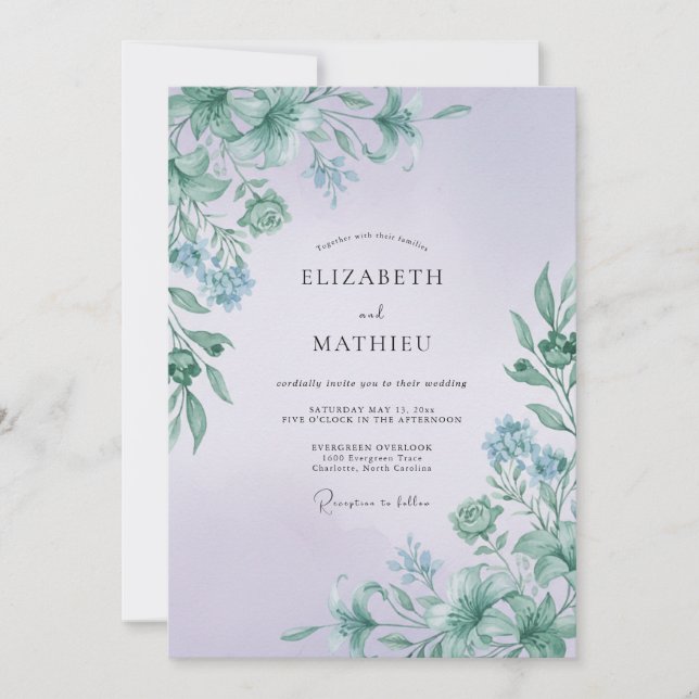 Mauve-Mint-Blatt-Hochzeit Einladung (Vorderseite)