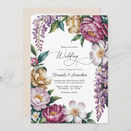 Mauve Mist, Champagne Gold & White Floral Wedding Einladung
