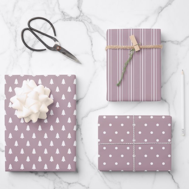 Mauve Modern Farmhouse Holiday Wrapping Paper Geschenkpapier Set (Vorderseite)