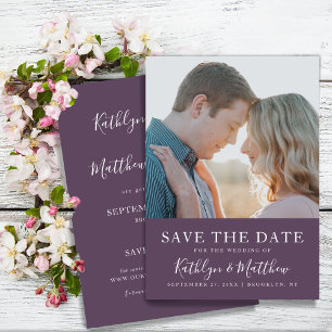 Mauve Modern Typografy Simple Foto Wedding Save The Date