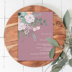 Mauve moderne floral eukalyptus Hochzeits Einladun Einladung