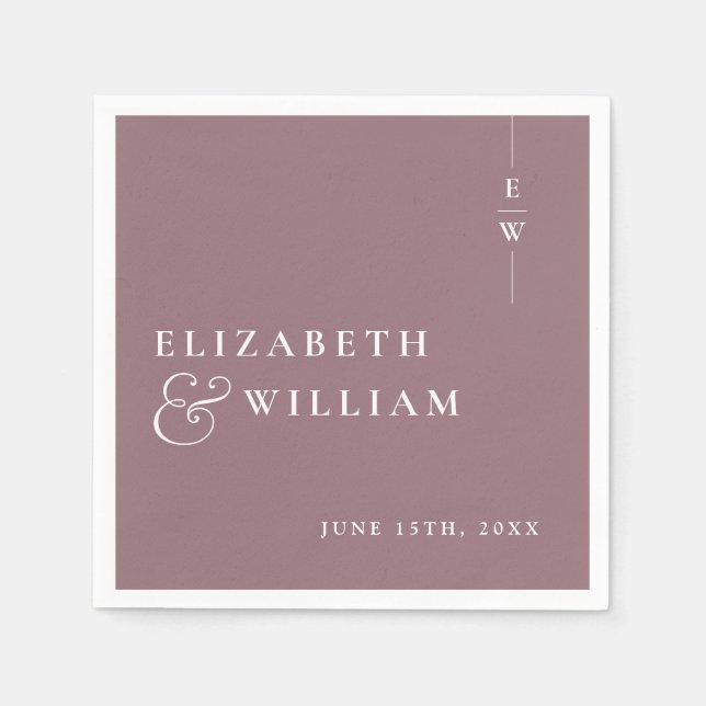 Mauve Moderne Minimalistische Monogram-Hochzeit Serviette (Vorderseite)