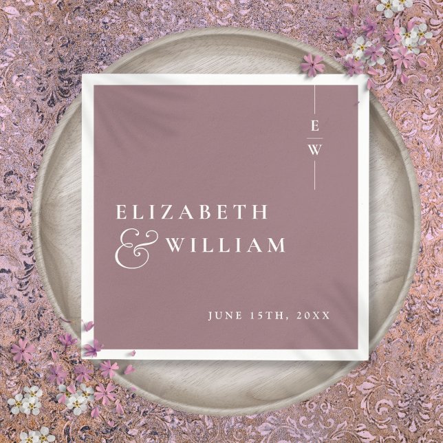 Mauve Moderne Minimalistische Monogram-Hochzeit Serviette (Mauve Modern Minimalist Elegant Monogram Wedding Napkins)