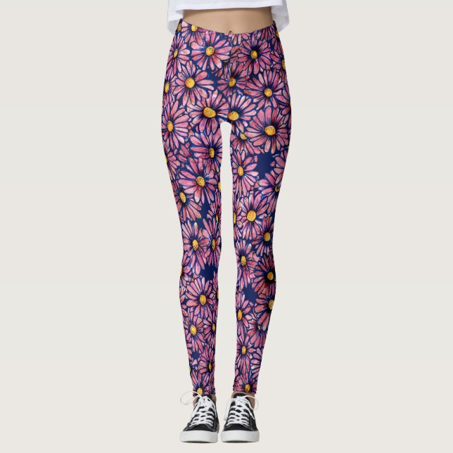 Mauve Moody Daisies Leggings (Vorderseite)