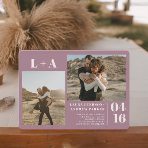 Mauve mutige minimalistische Initialen 2 Fotos Hoc Einladung