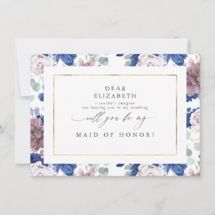 Mauve Navy Blue Floral Bridesmaid Trauzeugin Einladung