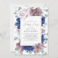 Mauve Navy Blue Floral Elegant Moderner Geburtstag