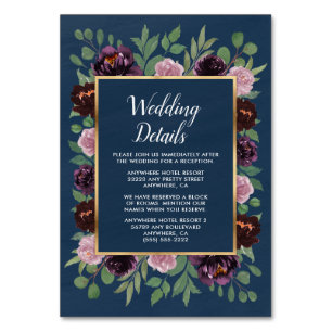 Mauve Navy Blue Gold Plum Hochzeitskarten Tischnummer