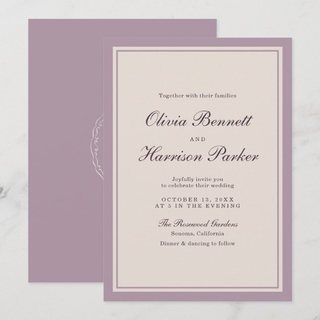Mauve Old Money Wedding Invitation Einladung (Vorne/Hinten)