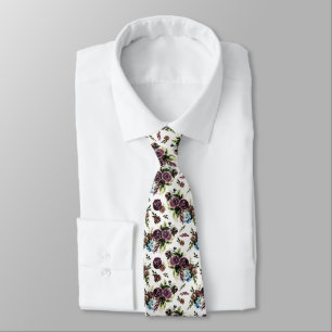 Mauve & Olive Vintage-Wasserfarben-Blumenmuster Krawatte