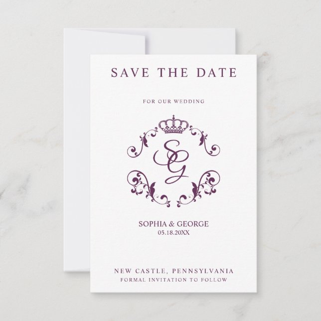 Mauve Ornamental Border with Crown & Initials (Vorderseite)