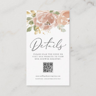 Mauve Peach Blume QR Code Babydusche Details Begleitkarte