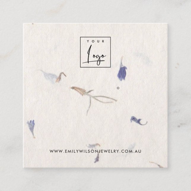 MAUVE PETAL HANDMADE PAPIER STUD EARRING DISPLAY QUADRATISCHE VISITENKARTE (Vorderseite)