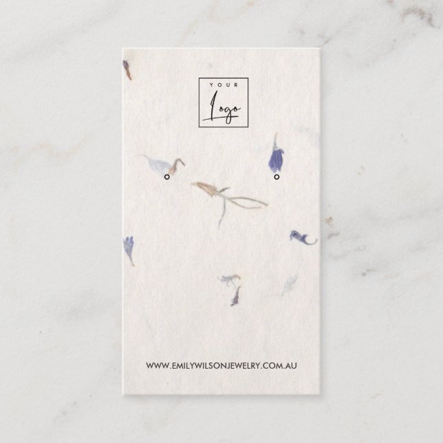 MAUVE PETAL HANDMADE PAPIER STUD EARRING DISPLAY VISITENKARTE (Vorderseite)