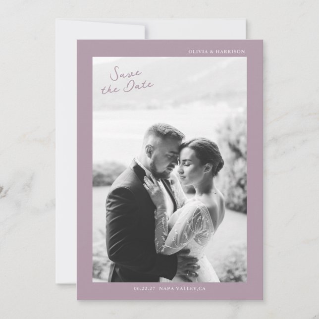 Mauve Photo Wedding Save the Date Card Einladung (Vorderseite)