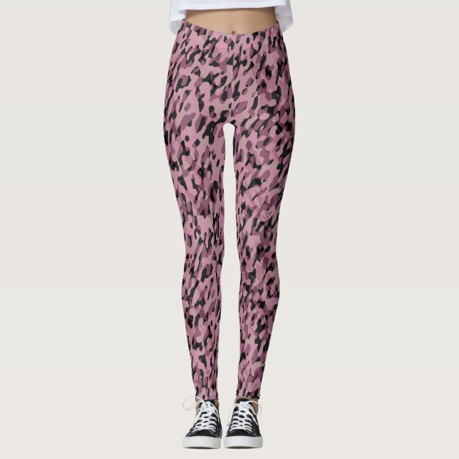 Mauve pink and Charcoal Camo abstract Leggings (Vorderseite)