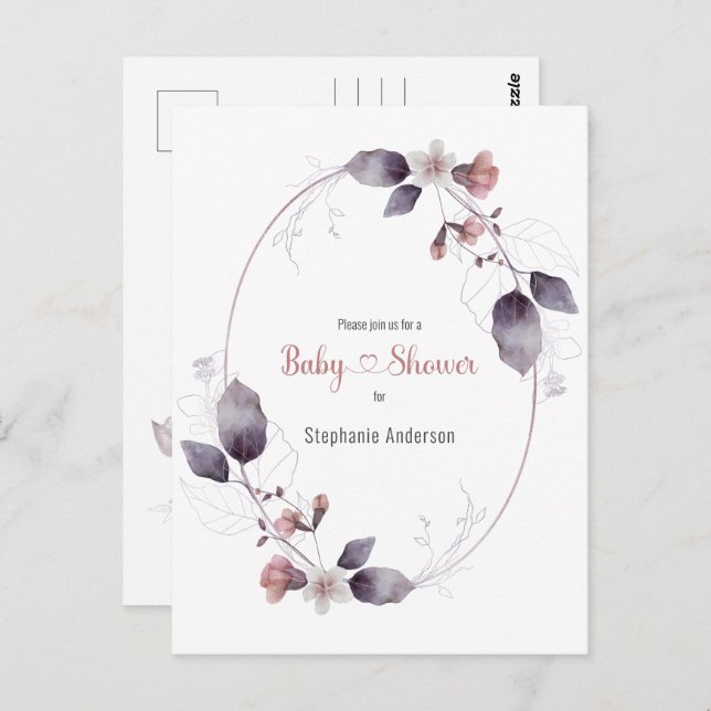 Mauve Pink Blumendusche Botanisches Baby Einladung Postkarte (Vorne/Hinten)