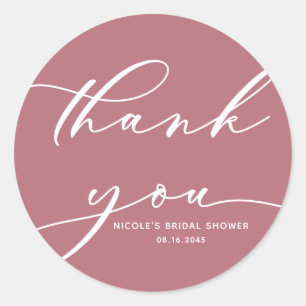 Mauve Pink Calligrafy Brautparty Vielen Dank Runder Aufkleber