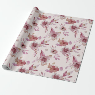 Mauve Pink Elegant Floral Chic Girl's Baby Shower Geschenkpapier