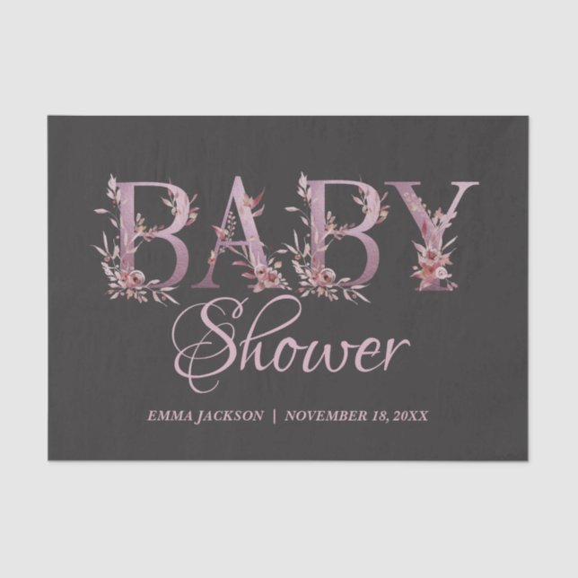 Mauve Pink Elegant Floral Chic Girl's Baby Shower Seidenpapier (Vorderseite)