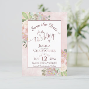 Mauve Pink Floral Elegante Calligrafy Wedding Save The Date