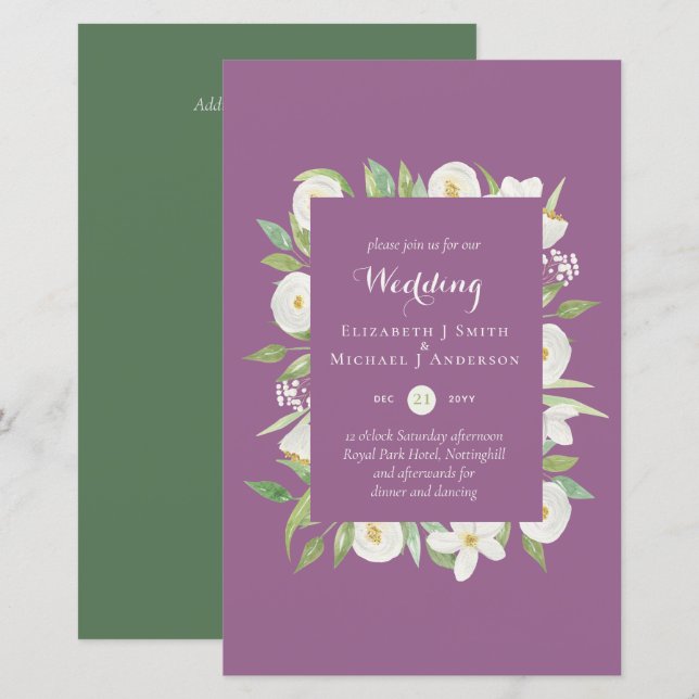 Mauve Pink Green Floral Budget Hochzeit Einladung  (Vorne/Hinten)