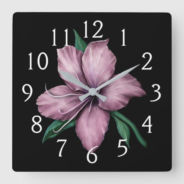 Mauve Pink Lily Quadratische Wanduhr (Vorderseite)