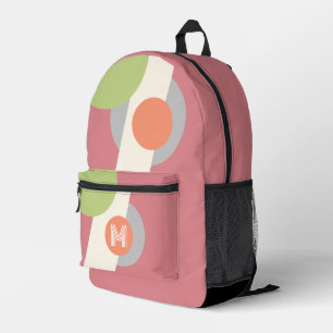 Mauve Pink Lime Green Peach Orange Retro Formen Bedruckter Rucksack
