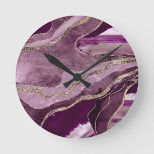 Mauve Pink Marble Agate Gold Glitter Glam #1 Runde Wanduhr