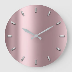 Mauve Pink Metallic Minimal Silver Gray Große Wanduhr