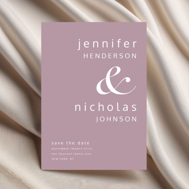 Mauve Pink Moderne Ampere und Typografie Hochzeit Save The Date (Mauve Pink Modern Ampersand Typography Wedding Save The Date)