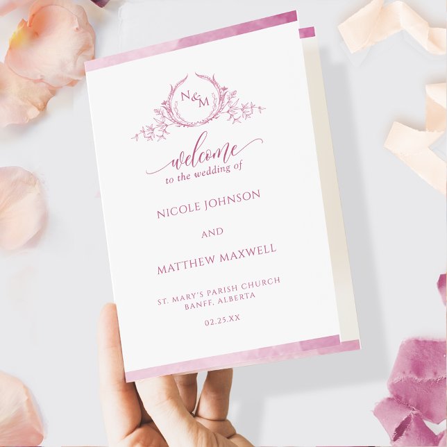 Mauve Pink Monogram Folded Wedding Program (Von Creator hochgeladen)