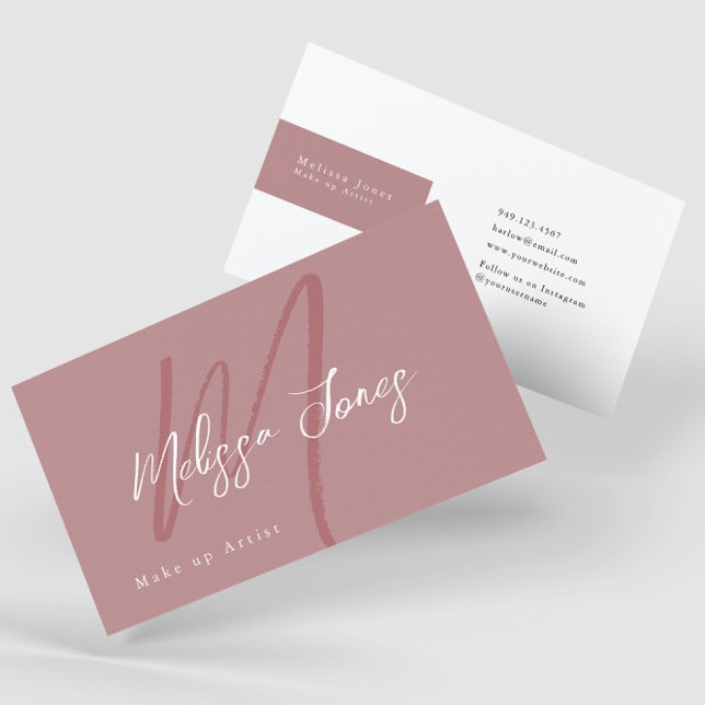 Mauve Pink Monogram Initial Elegant Minimalistisch Visitenkarte (Von Creator hochgeladen)