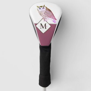 Mauve Pink Owl Monogram Name Golf Head Cover Headcover