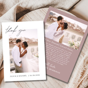 Mauve Pink Script Foto Hochzeit Dankeschön Karte