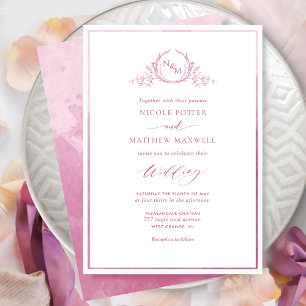 Mauve Pink Watercolor Elegante Monogram Wedding Einladung