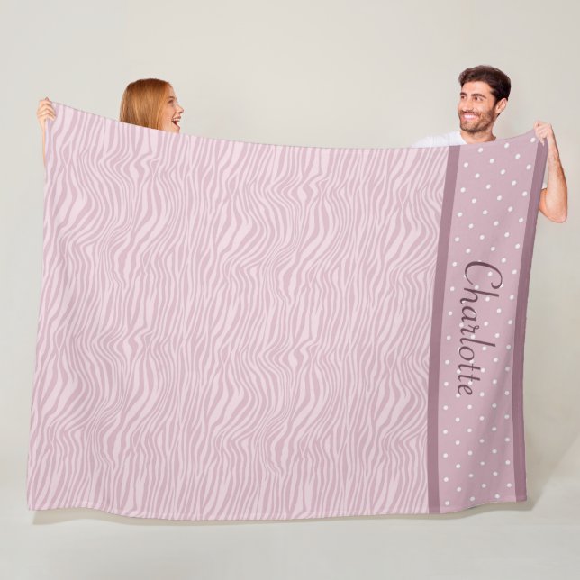 Mauve Pink Zebra Print & Polka Dots Fleece Blanket (Beispiel)