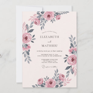 Mauve-Pinke Romantische Blumige Hochzeit Einladung