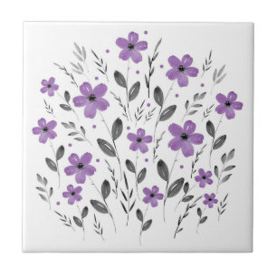 Mauve Plum Grau Wasserfarbe Blumenmotiv Fliese