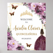 Mauve Plum Lila Floral Princess Gold Quinceañera