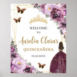 Mauve Plum Lila Floral Princess Gold Quinceañera Poster