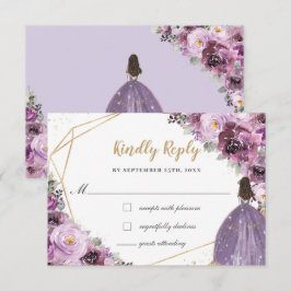 Mauve Plum Lila Floral Quinceñera Princess RSVP Karte