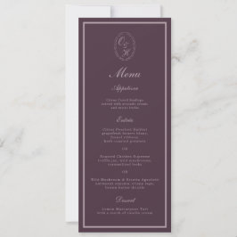 Mauve Plum Monogram Wedding Long Menu Einladung