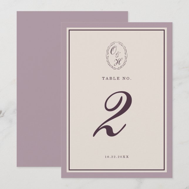 Mauve Plum Wedding Table Number Einladung (Vorne/Hinten)