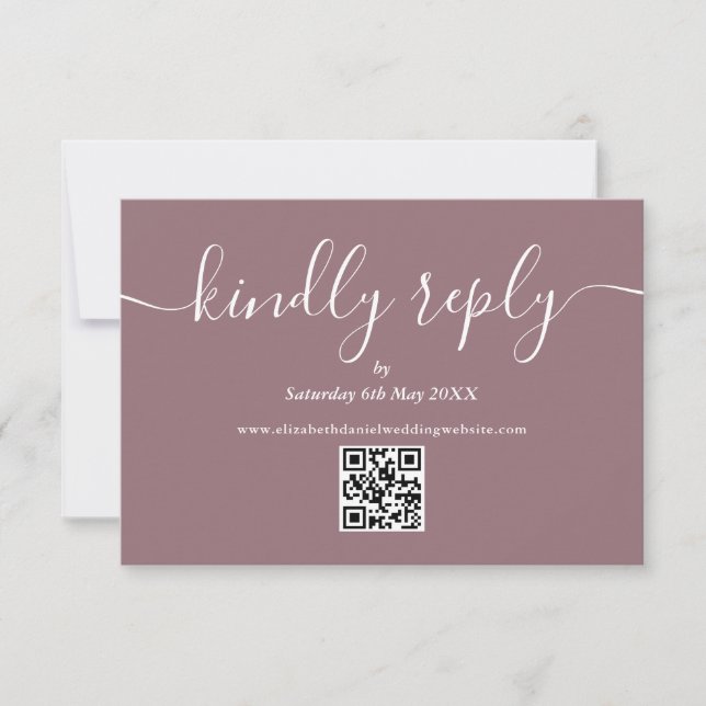 Mauve QR Code Elegant Script Kindly Antwort (Vorderseite)