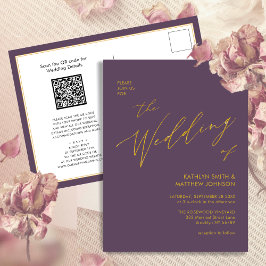 Mauve QR Code in einem Gold Script Chic Hochzeit Einladungspostkarte